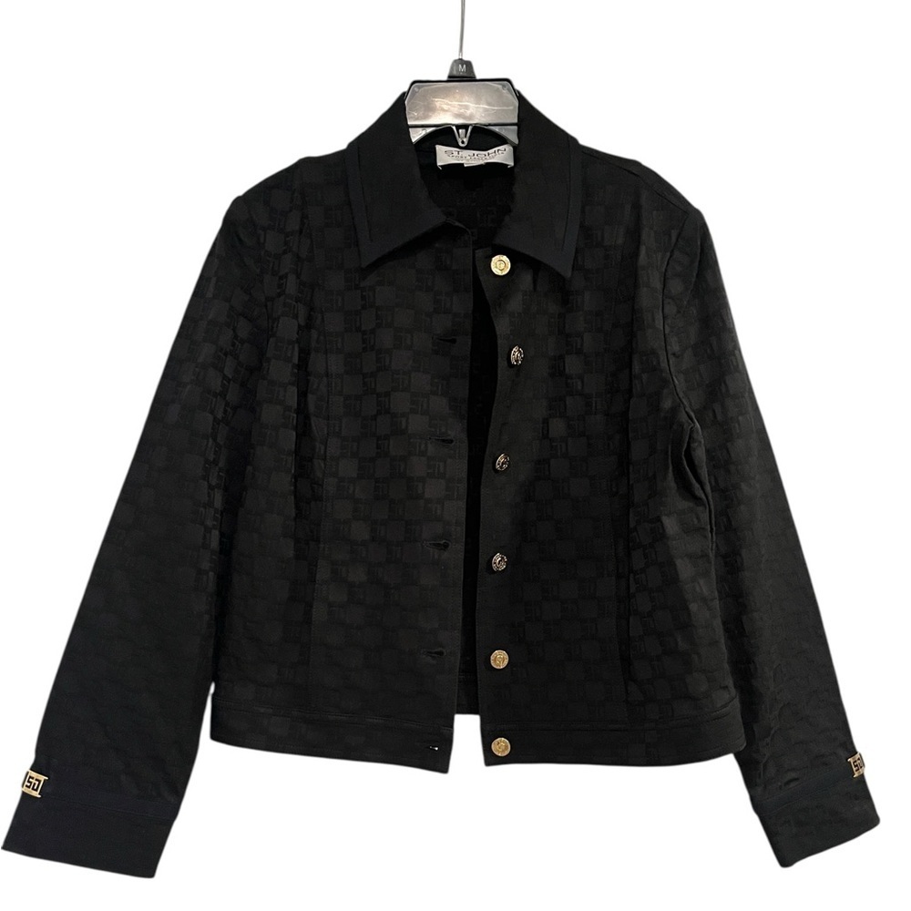 Vintage St. John Sport Elegant Black Monogram Logo Women's Jacket Blazer Sz P